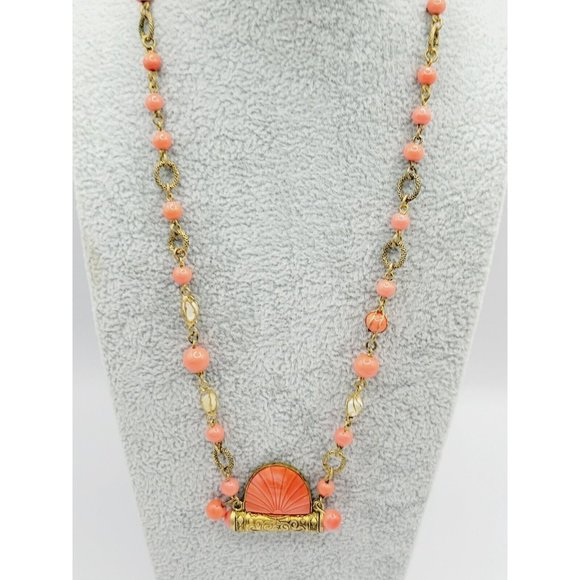 Czechoslovakia Jewelry - Early Neiger Czech Glass Brass Necklace (A192)